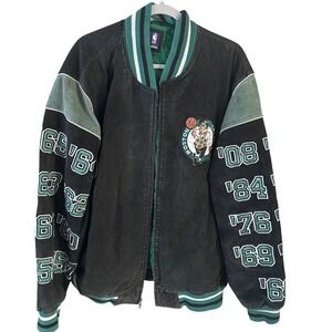 Vintage Boston Celtics G-II Carl Banks Championship Suede Jacket Black Green XXL